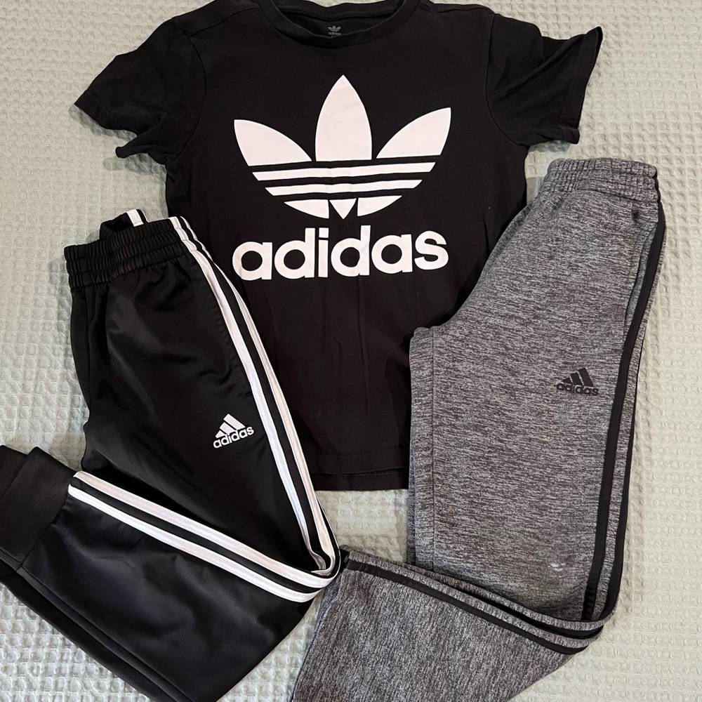 Adidas Boys Black and Gray Joggers Set